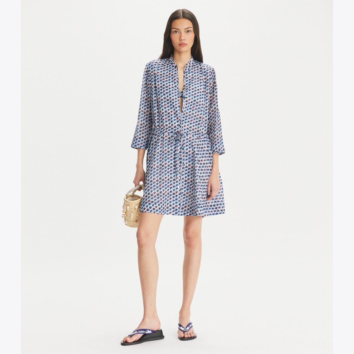Printed Mini Shirtdress: Women's Designer Dresses | Tory Burch