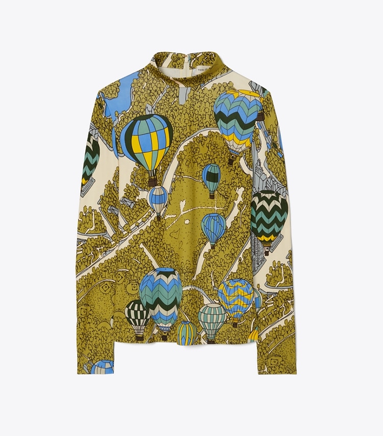 Tory Burch designer tops Printed Mockneck Top in BALLOONS IN THE SKY front