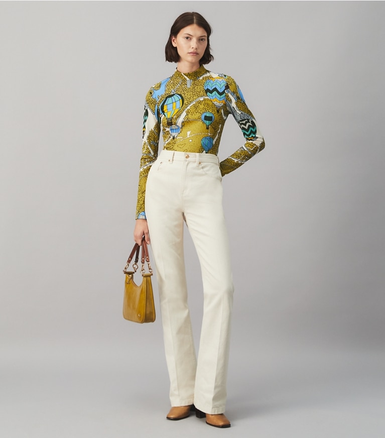 Tory Burch designer tops Printed Mockneck Top in BALLOONS IN THE SKY front