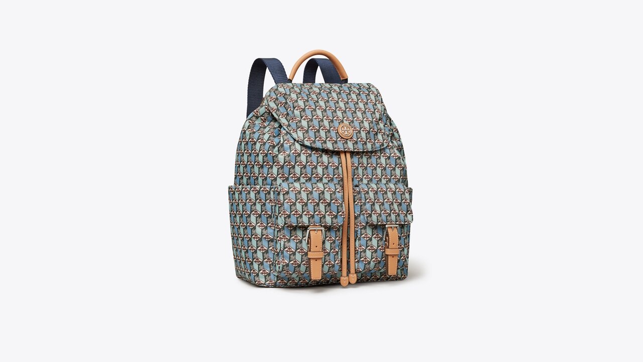 Printed Nylon Flap Backpack: Women's Designer Backpacks