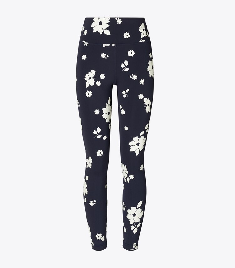 Tory Burch designer bottoms Printed Nylon Legging in Medium Navy Contrast Floral front