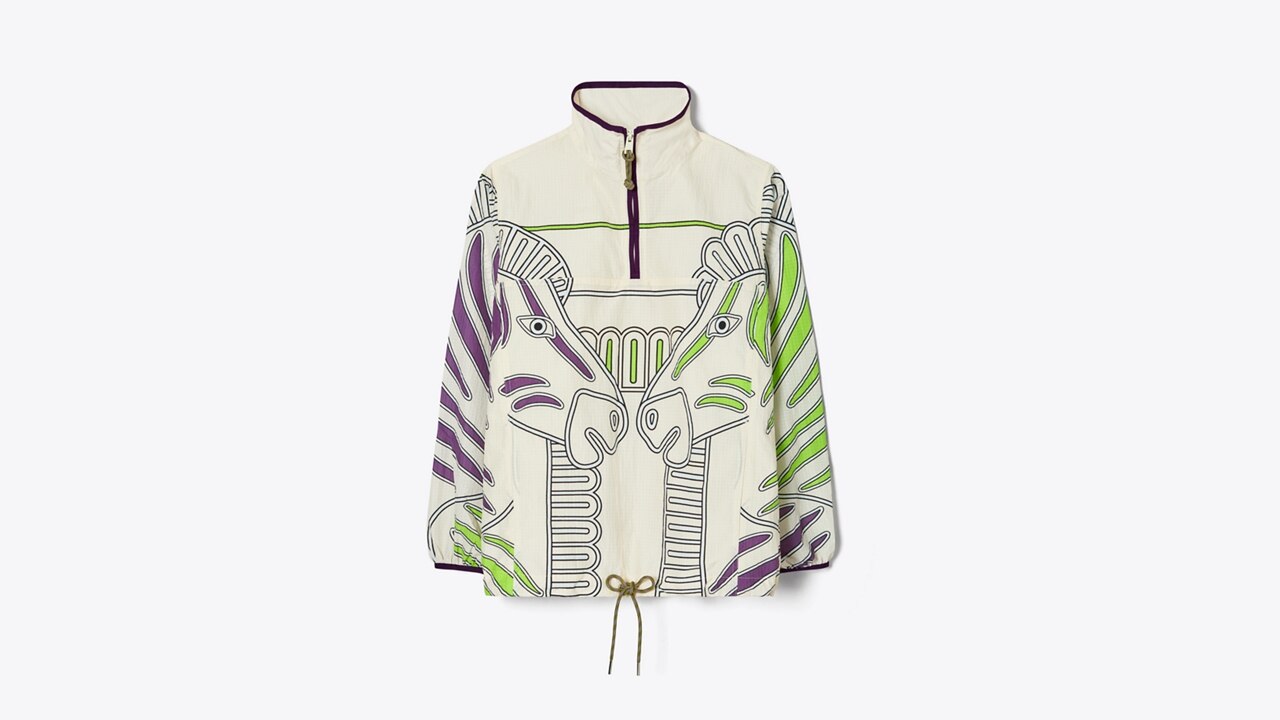 Printed Nylon Ripstop Half-Zip Jacket: Women's Designer Jackets 