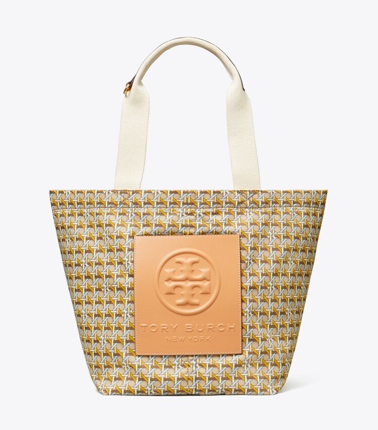 Tory Burch designer tote bags Printed Nylon Small Tote in SILVER FAWN BASKETWEAVE front