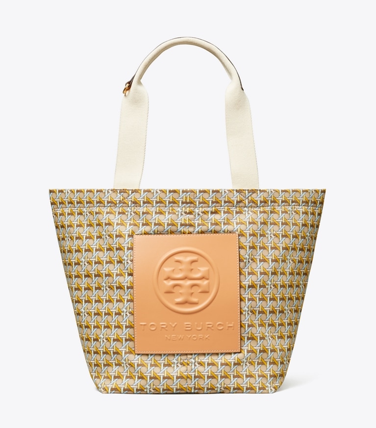 Tory Burch designer tote bags Printed Nylon Small Tote in SILVER FAWN BASKETWEAVE angle