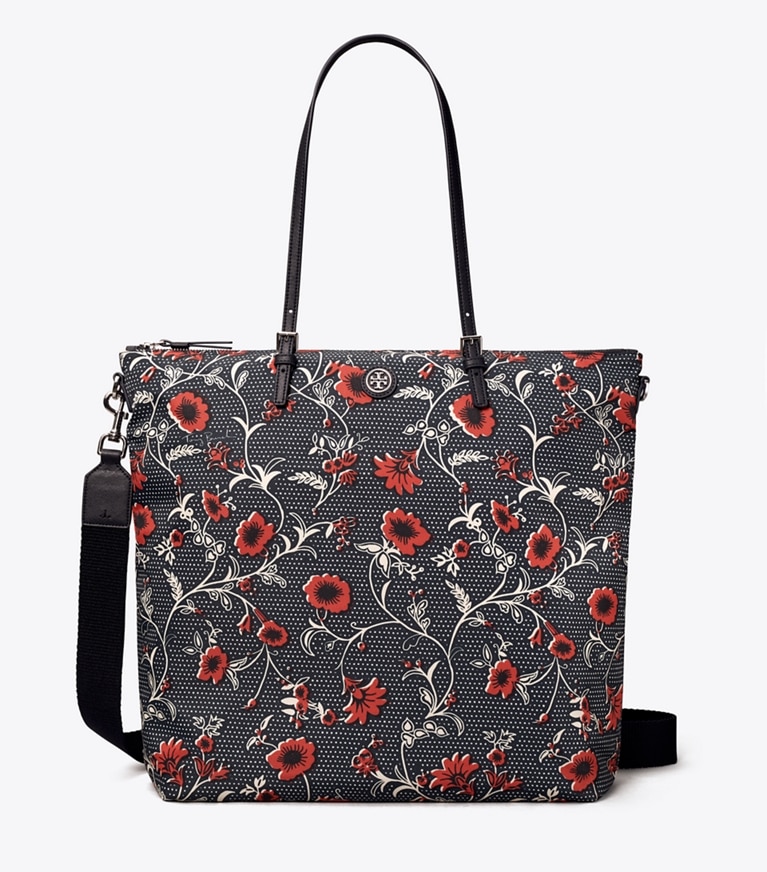 Tory Burch designer tote bags Printed Nylon Tote Bag in RETRO BLOCK PRINT angle