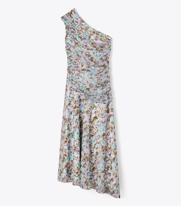Tory Burch designer dresses Printed One-Shoulder Dress in Blue Floral front