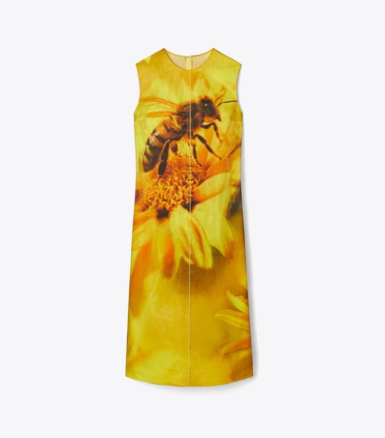 Tory Burch designer dresses Printed Organza Dress in Yellow Bee front