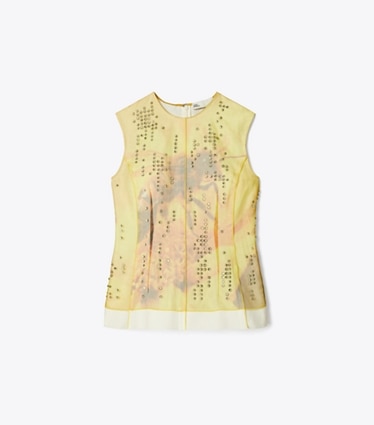 Tory Burch designer tops Printed Organza Shell Top in Yellow Bee front