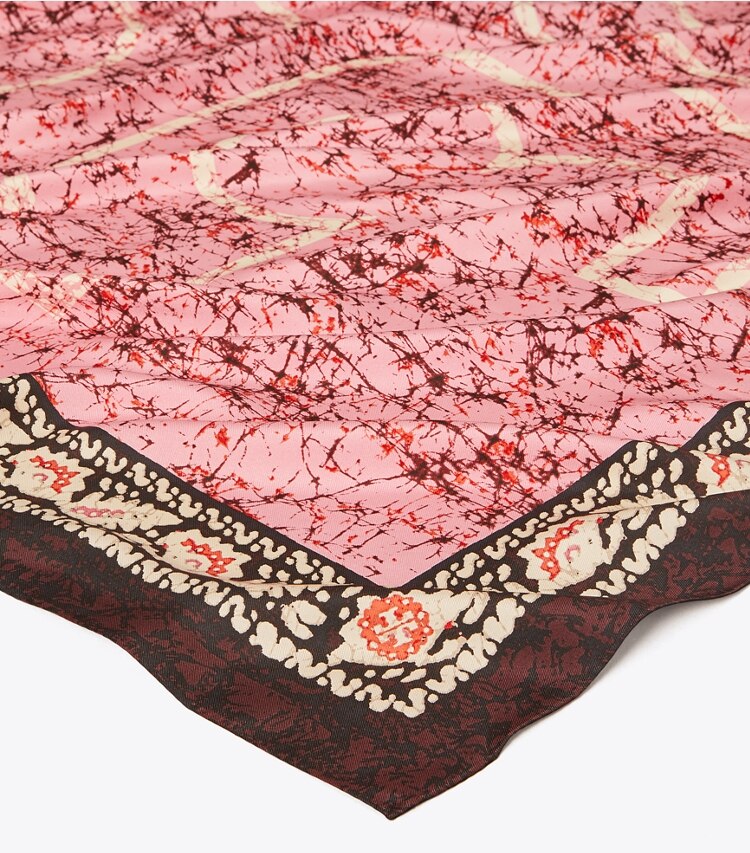 Tory Burch designer scarves Printed Oversized Silk Square Scarf in Pink Batik detail