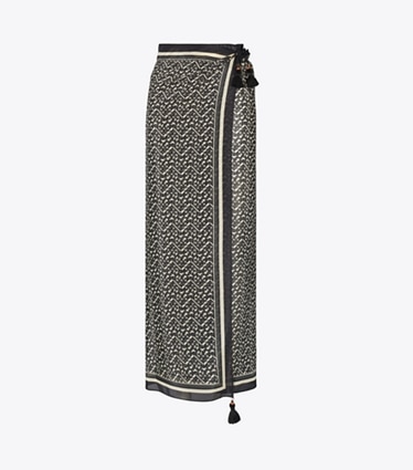 Tory Burch designer coverups Printed Pareo in Black Prismatic T Monogram Small front