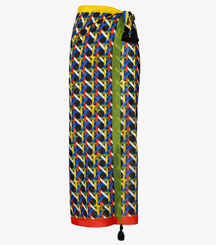 Tory Burch designer coverups Printed Pareo in Black Basketweave front