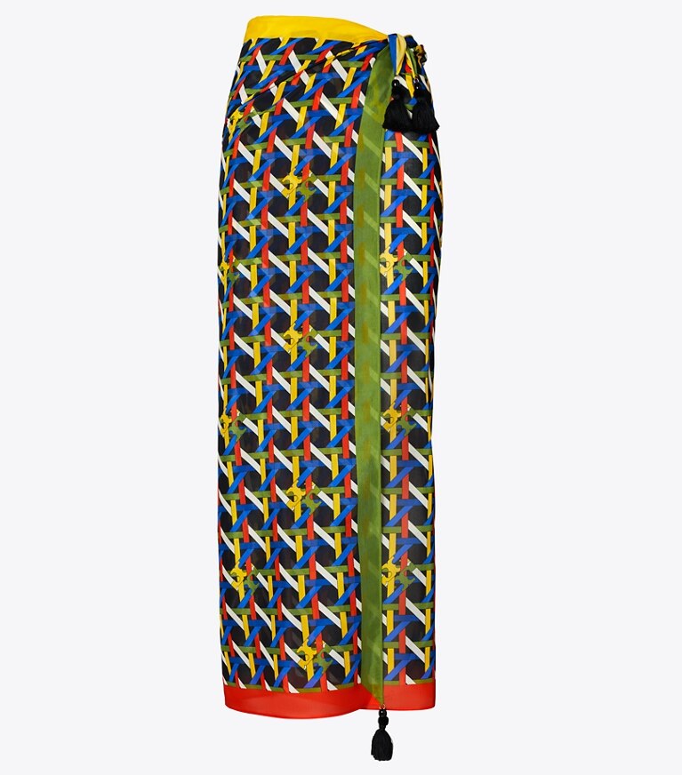 Tory Burch designer coverups Printed Pareo in Black Basketweave front