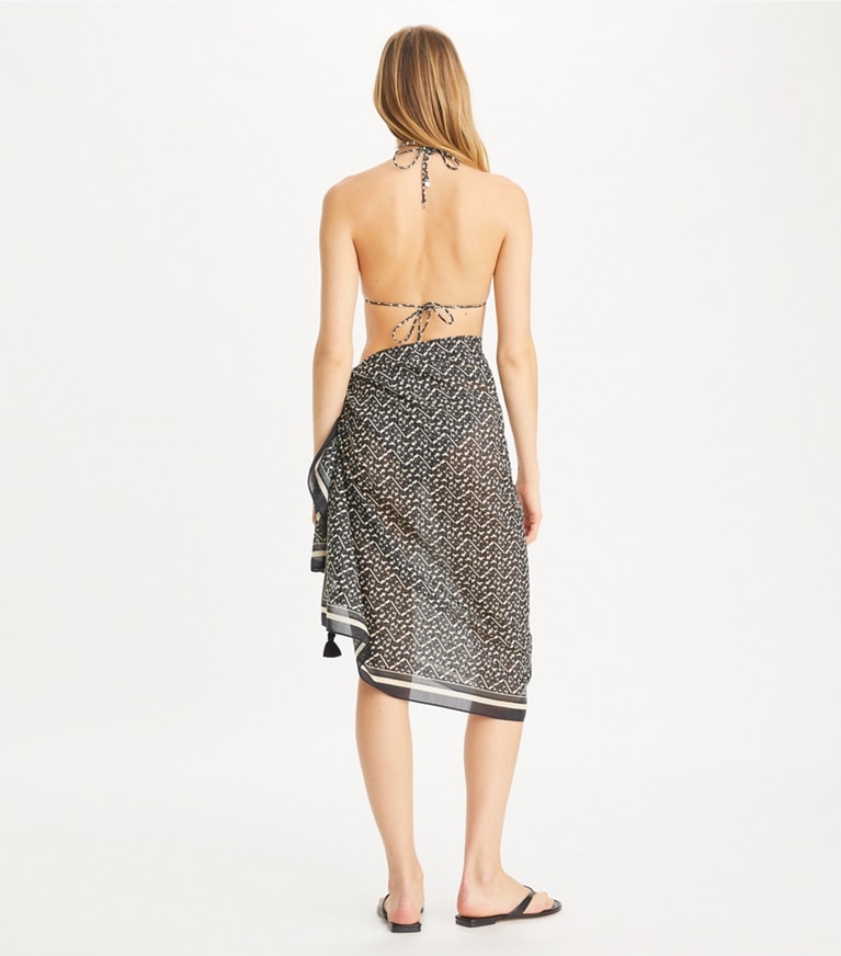 Tory Burch designer coverups Printed Pareo in Black Prismatic T Monogram Small front