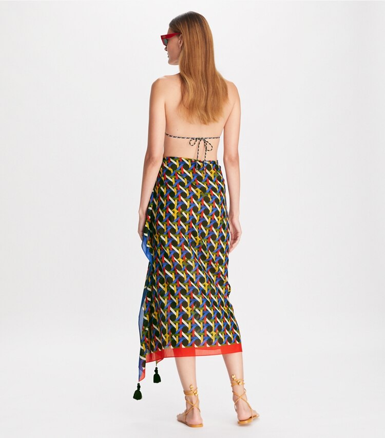 Tory Burch designer coverups Printed Pareo in Black Basketweave on model back