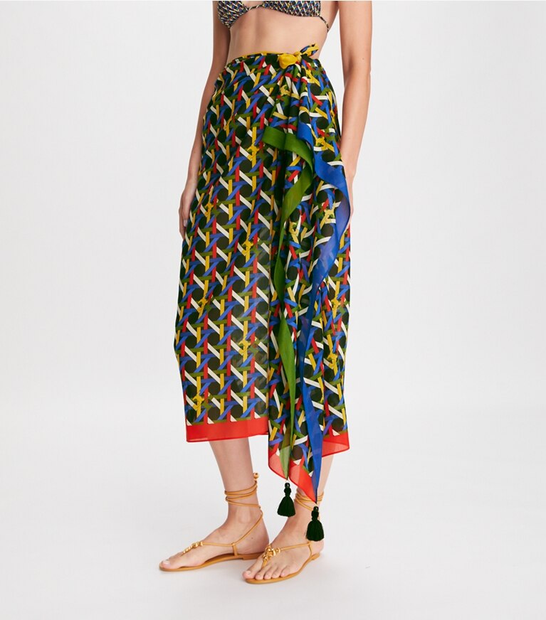 Tory Burch designer coverups Printed Pareo in Black Basketweave front