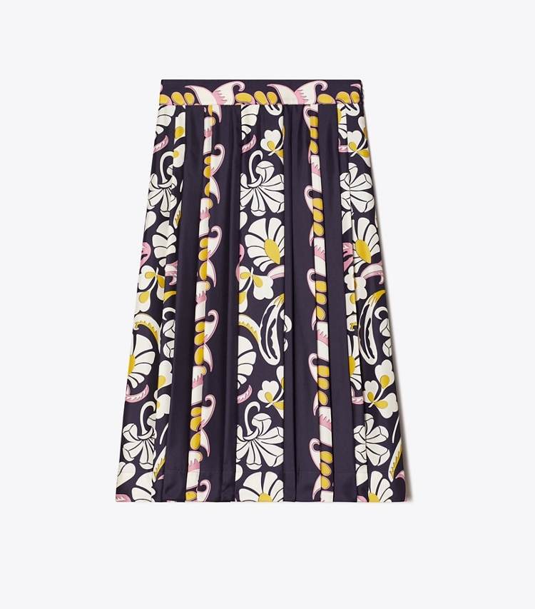 Tory Burch designer bottoms Printed Pleated Silk Skirt in Pink Tropical Border front
