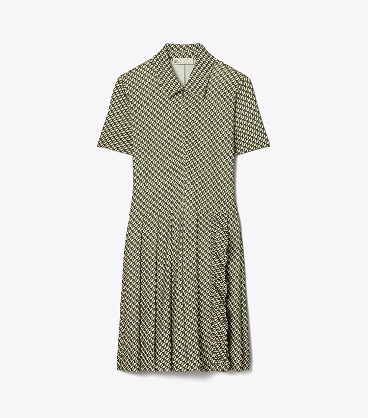 Tory Sport designer dresses Printed Pleated Zip-Front Golf Dress in Mocha Chip Tiled Geo front