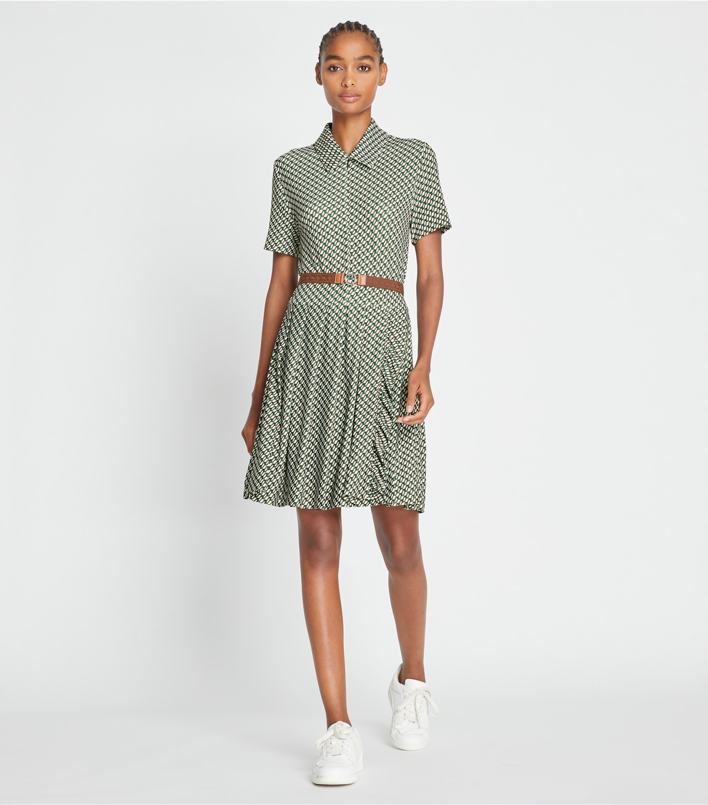 Printed Pleated Zip-Front Golf Dress