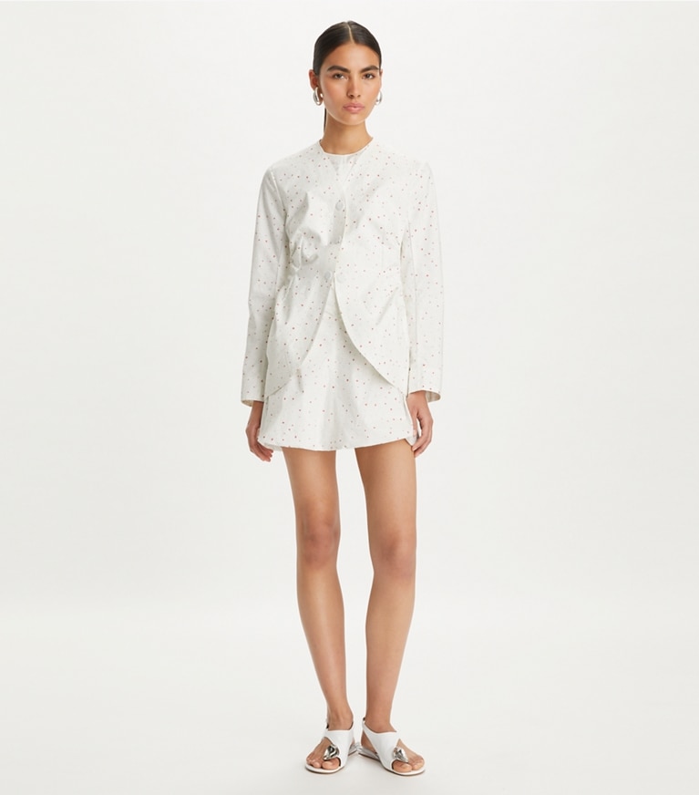 Tory Burch designer jackets Printed Poplin Jacket in White Pigment Ditsy front