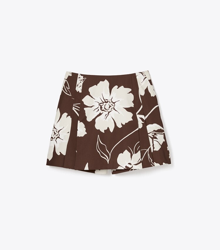 Tory Burch designer bottoms Printed Poplin Skort in DEEP CHOCOLATE DAISY 21 front
