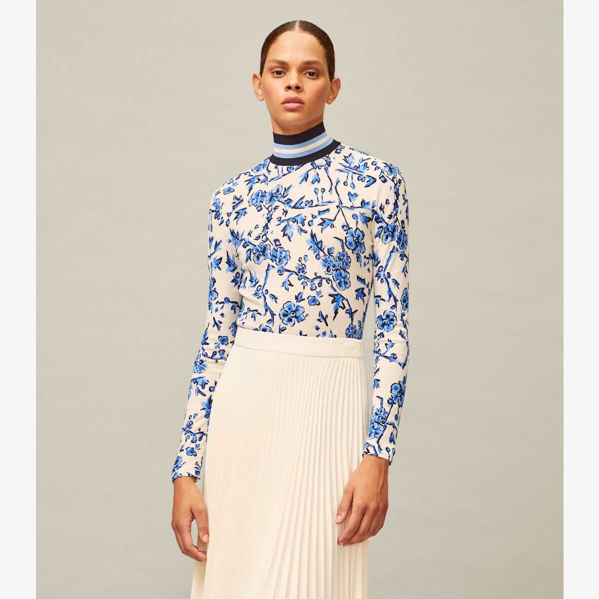 Uhr Border Frill Collar Rib Topsカットソー Uhr Border Frill Collar Rib Topsカットソー