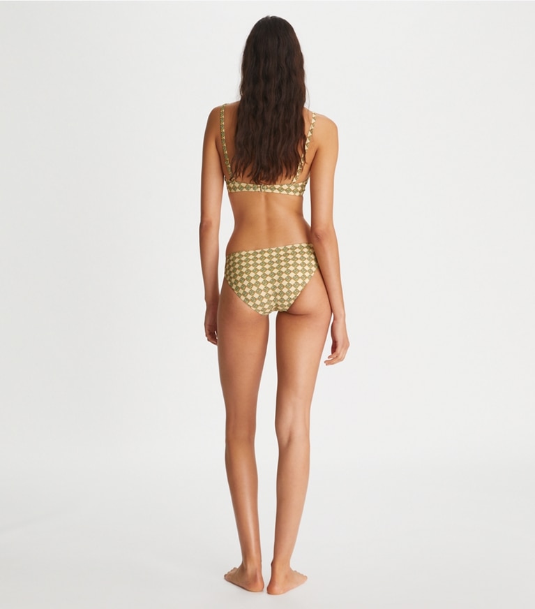 Tory Burch designer two pieces Printed Ring Bikini Top in 3D Checkered Logo Lime front