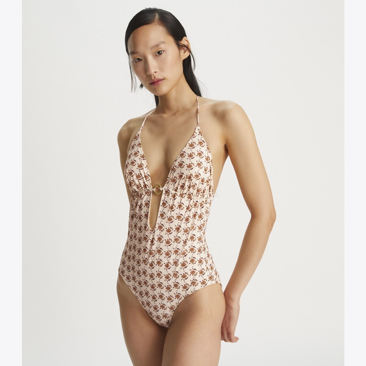 ワンピース THE TOE Battersea Onepiece White Cross Halter Cut Out O-Ring Belt One Piece Swimsuit