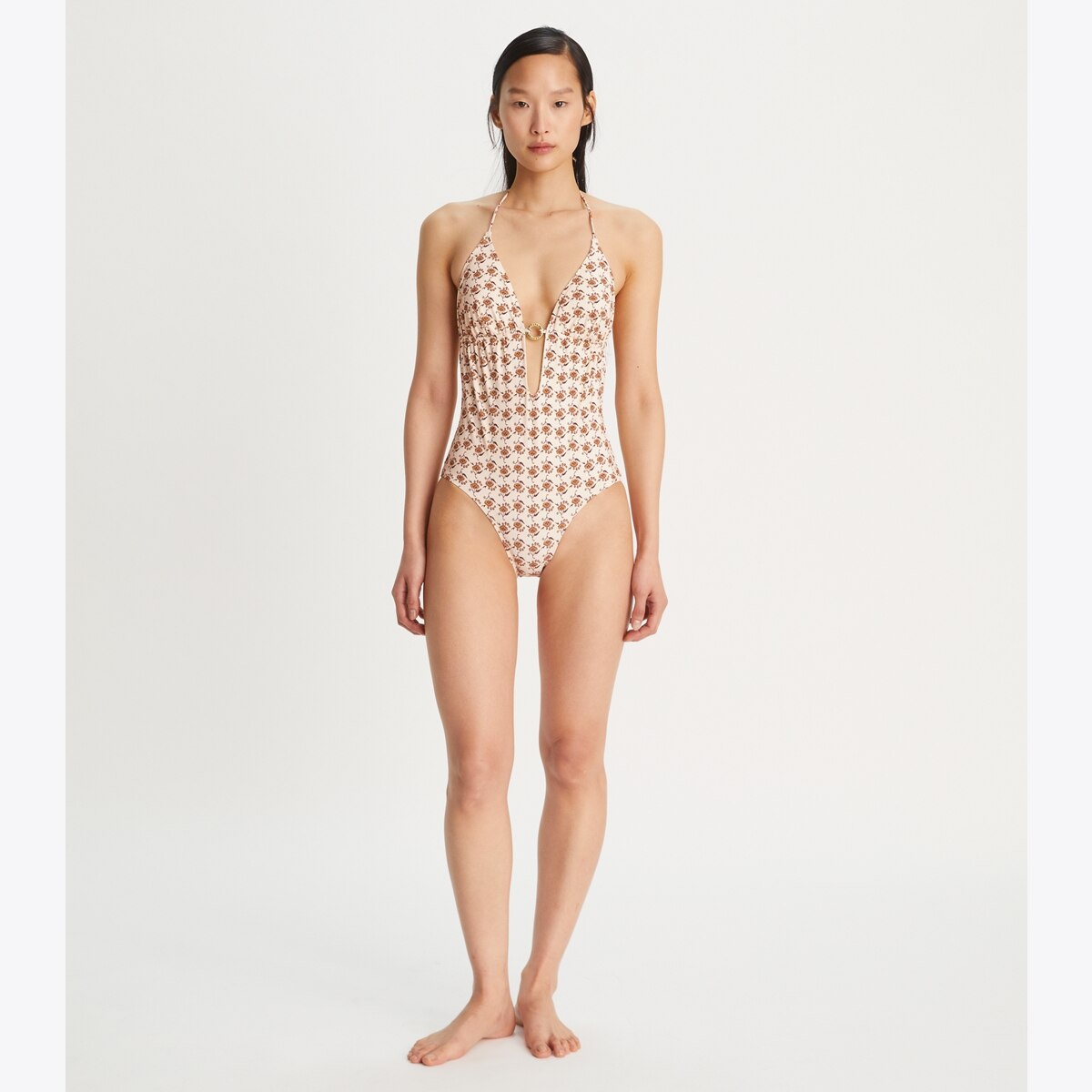 ★MANGOMANYPLEASE★ EMMA SHIRRING ONE PIECE (2colors) Printed Ring One-Piece Swimsuit: Women's Designer One Pieces