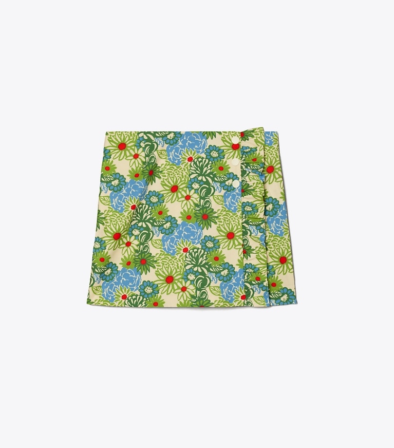 Tory Sport designer bottoms Printed Ruffle Skort in New Ivory Pompon Daisy front