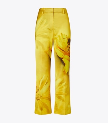 Tory Burch designer bottoms Printed Satin Trouser in Yellow Bee front