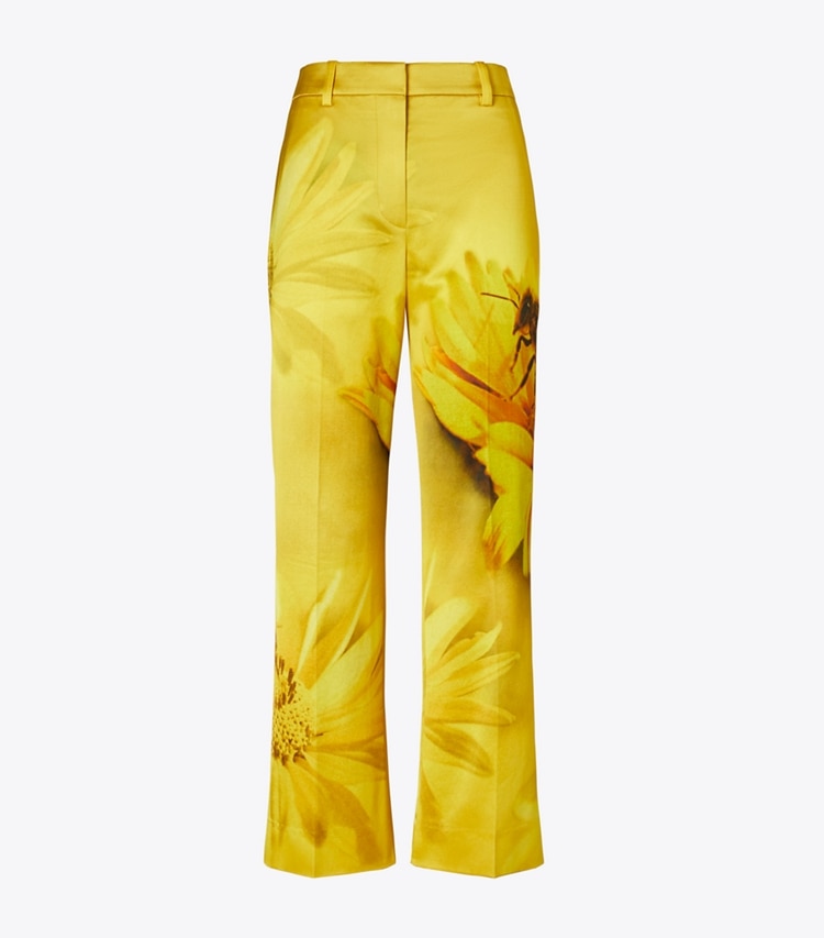 Tory Burch designer bottoms Printed Satin Trouser in Yellow Bee front