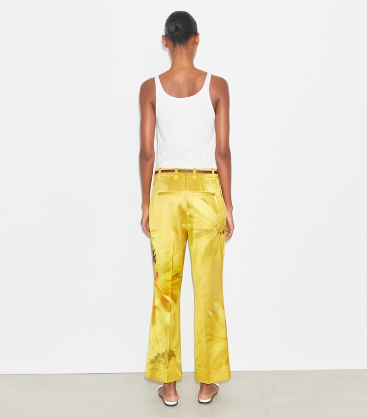Tory Burch designer bottoms Printed Satin Trouser in Yellow Bee on model back