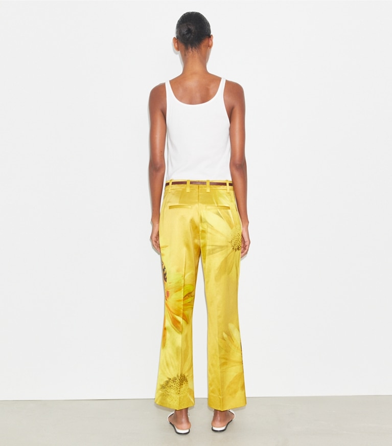 Tory Burch designer bottoms Printed Satin Trouser in Yellow Bee front