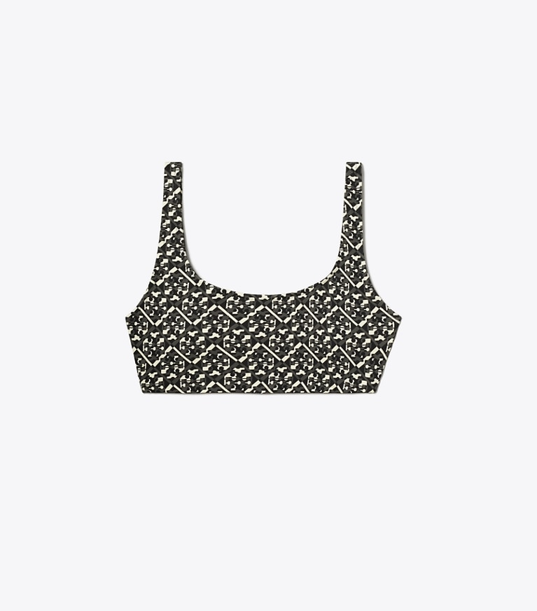 Tory Sport designer sports bras Printed Scoop-Back Bra in Mini Prismatic T Monogram front