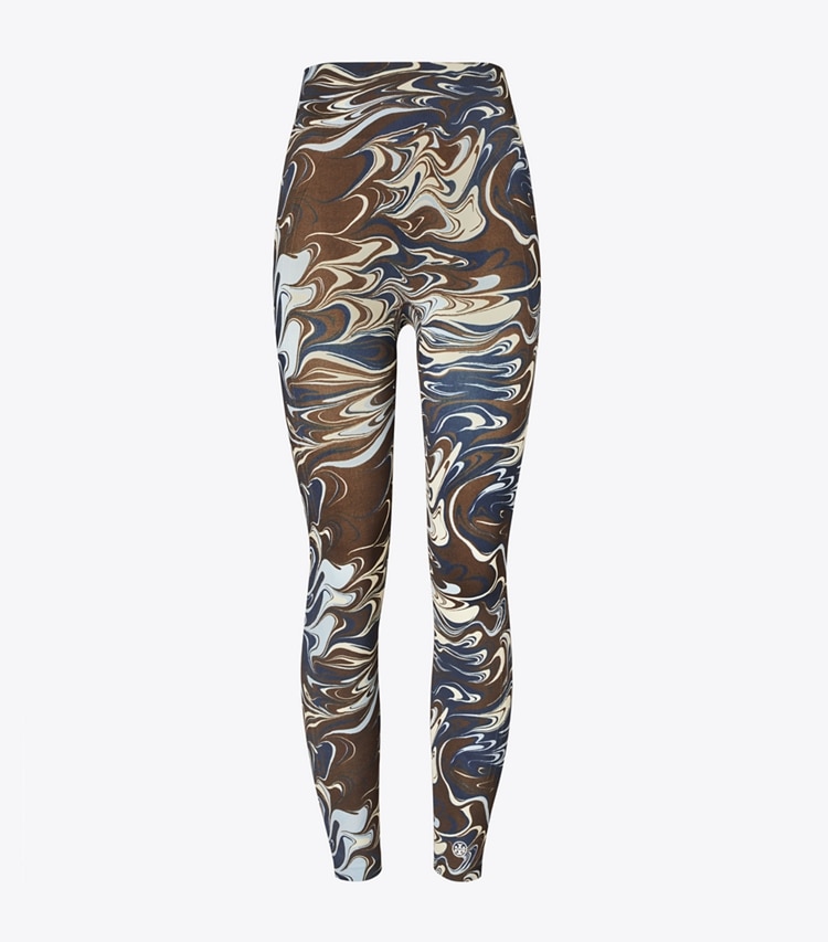 Tory Sport designer bottoms Printed Seamless 7/8 Legging in Dark Roast Marble Splash front