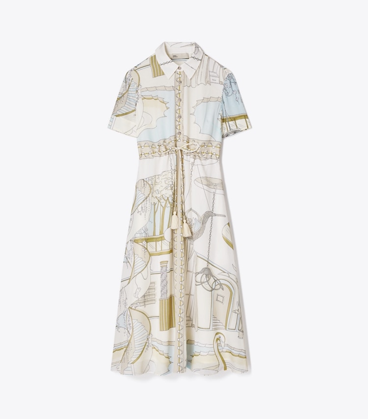 Tory Burch designer ワンピース プリント シャツドレス in Neutral Pool front
