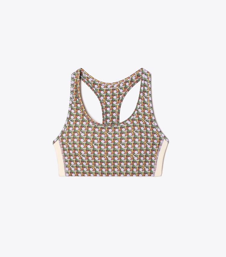 Tory Sport designer sports bras Printed Side-Stripe Racerback Bra  in LAVENDER,GREEN,RUST,ORANGE BASKETWEAVE front