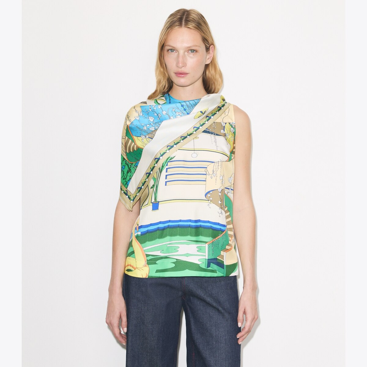 PRINTED SILK CAPE TOP - thumbnail 2