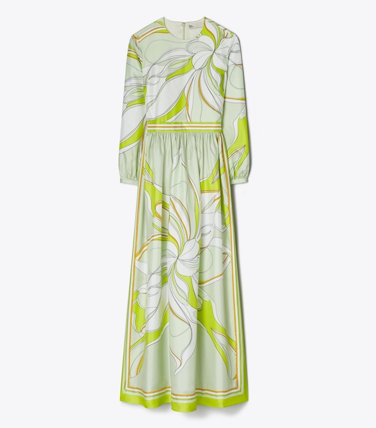 Tory Burch designer dresses Printed Silk Dress in Chartreuse Twisty Flower front