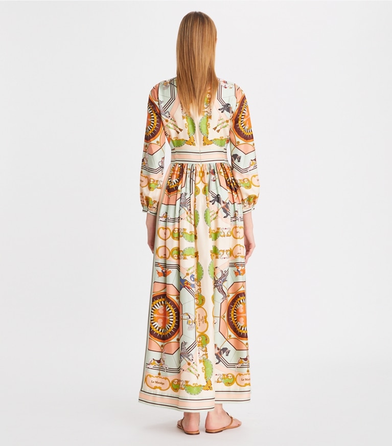 Tory Burch designer dresses Printed Silk Dress in Peach Multi front