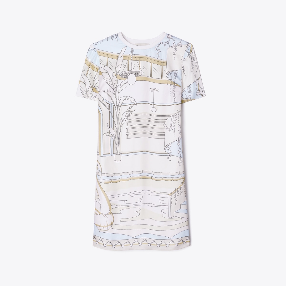Tory Burch Women's Printed Silk Front T-Shirt Dress in Neutral Pool, size M Tory Burch Women's Printed Silk Front T-Shirt Dress in Neutral Pool, size M