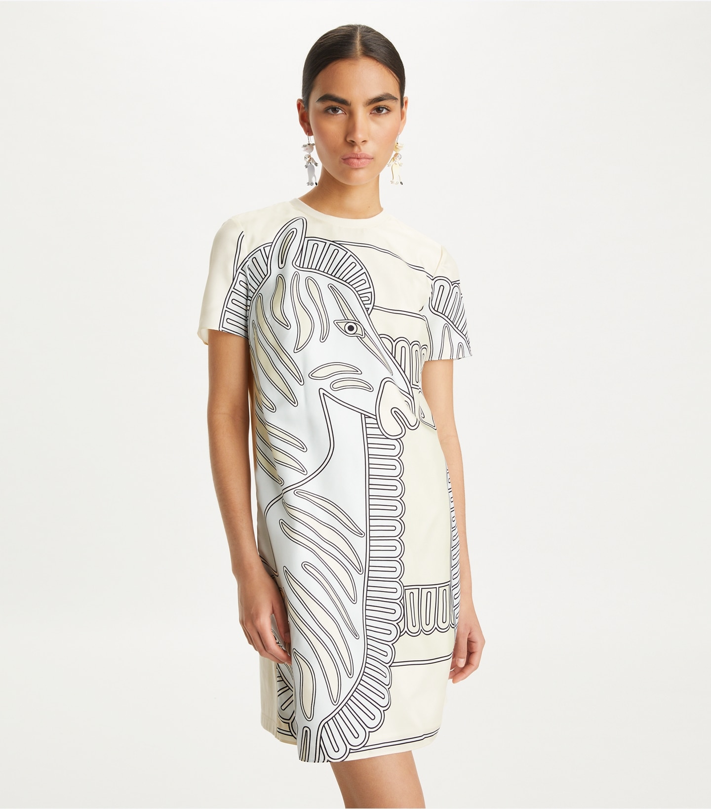 Printed Silk Front T-Shirt Dress