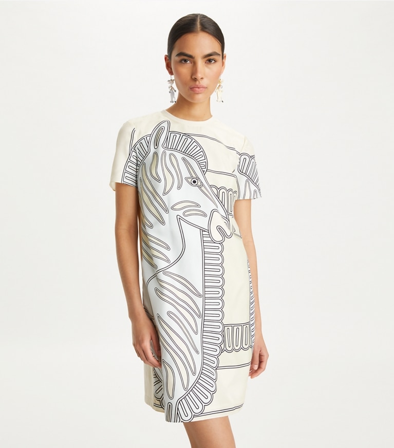 Printed Silk Front T Shirt Dress Women s Designer Dresses Tory Burch