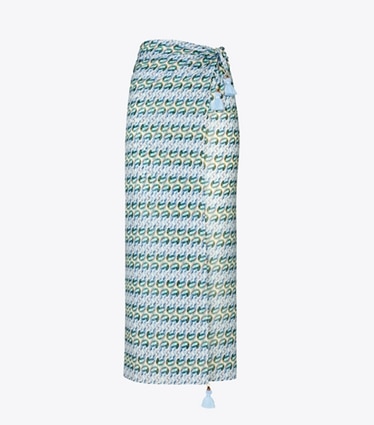Tory Burch designer coverups Printed Silk Pareo in Blue Glass Swan Allover front