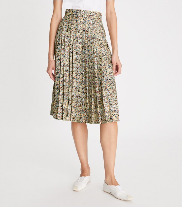 Printed on sale pleated skirt