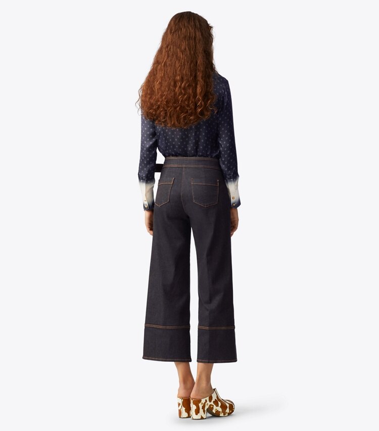 Tory Burch designer tops Printed Silk Satin Shirt in Shibori Dip Dye on model back