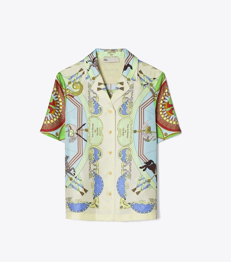 Tory Burch designer tops Printed Silk Shirt in Blue Multi front