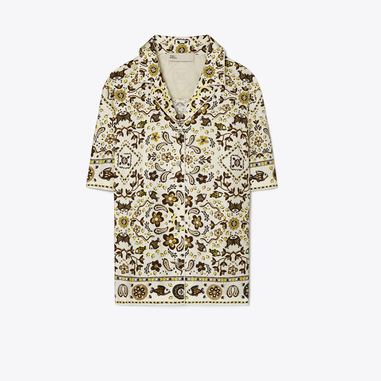 Tory Burch Floral Twill Safari Shirt In Ivory Tea Rose 4 Womens Button Down  Top