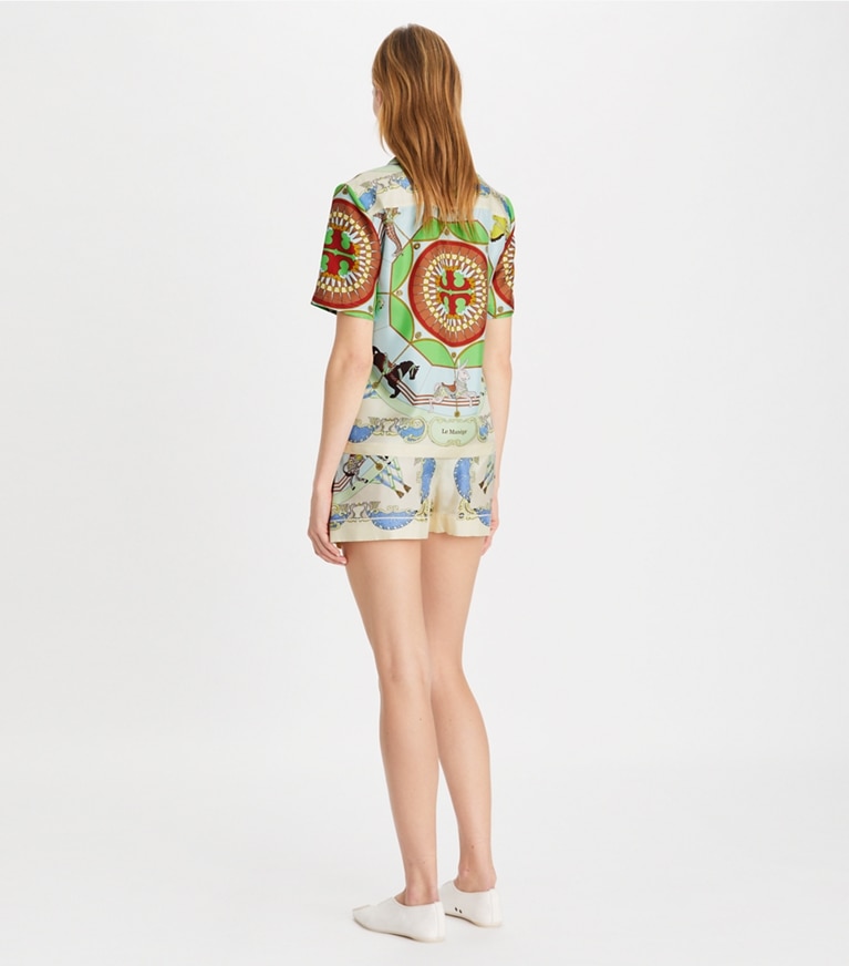 Tory Burch designer tops Printed Silk Shirt in Blue Multi front