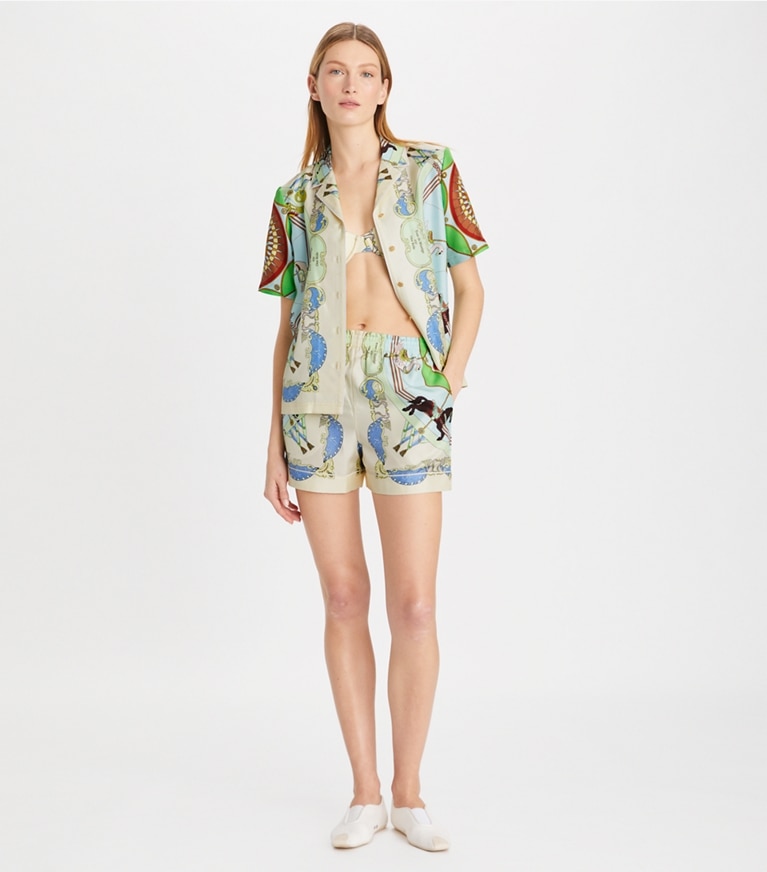 Tory Burch designer tops Printed Silk Shirt in Blue Multi front